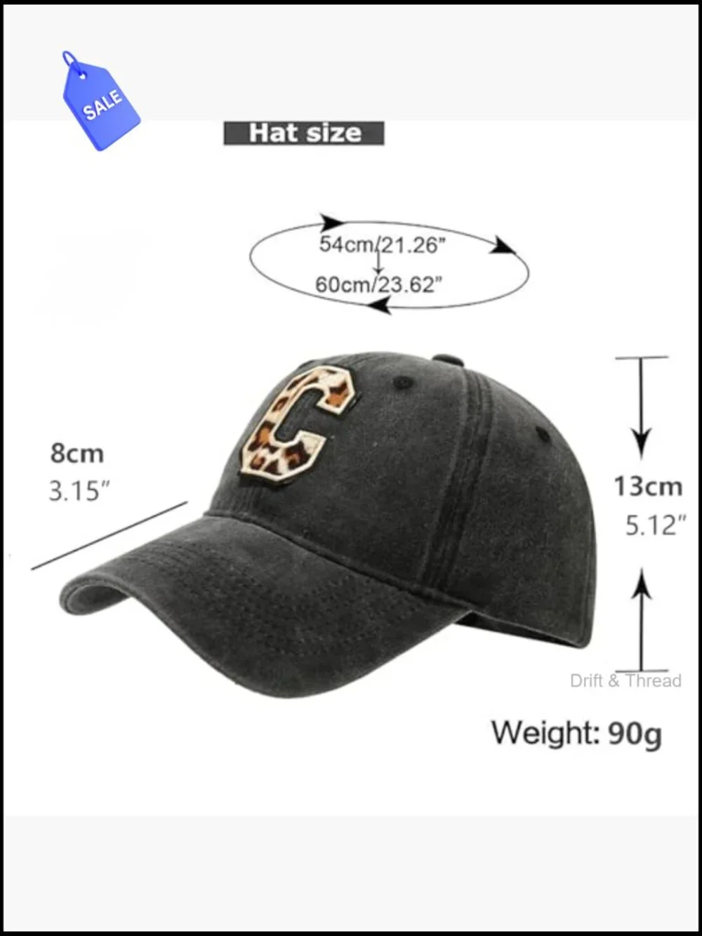 Washed Distressed Baseball Cap with Leopard Letter C - Vintage Cotton Trucker